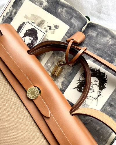 Hermes Chai Vache Hunter and Herbag Toile Canvas and Gold Hardware