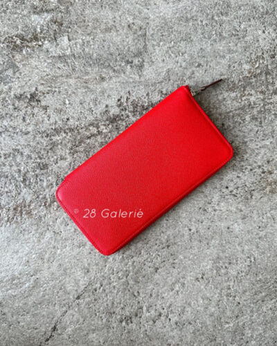 Hermes Red Silk in Wallet in Epsom Leather and Palladium Hardware