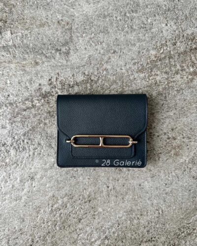 Hermes Vert Rousseau Roulis Slim wallet in Evercolor Leather and Rose Gold Hardware