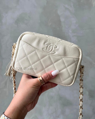 Chanel Ivory Mini Coco Camera Bag in Caviar Leather and Light Gold Hardware