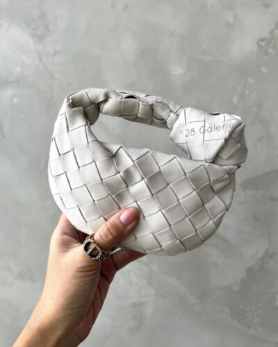 Bottega Veneta White Candy( Micro)Jodie in Calfskin Leather and Gold Hardware