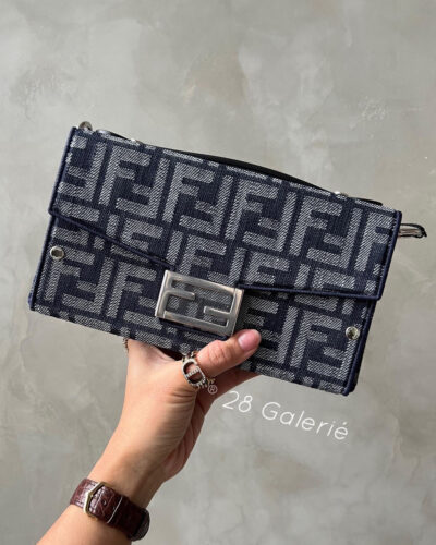 Fendi Blue Baguette Soft Trunk FF Fabric and Silver Hardware