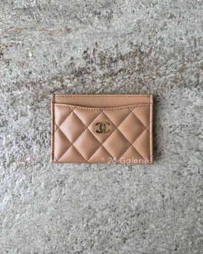 Chanel Dark Beige Card Holder in Caviar Leather and Gold Hardware