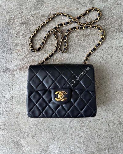Chanel Vintage Mini Square Flap in Lambskin Leather and 24k Gold Hardware
