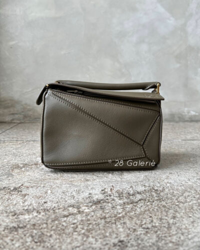 Loewe Khaki Mini Puzzle Bag in Calfskin Leather and Gold Hardware
