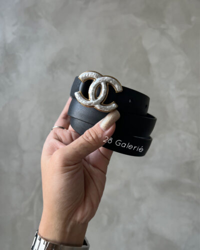Chanel 23P Logo Belt with Resin Pearl Buckle and Calfskin Leather