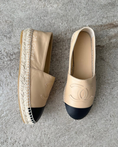 Chanel Beige and Black Espadrilles in Lambskin Leather
