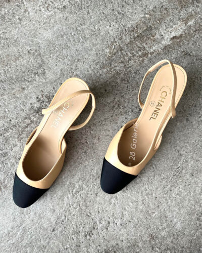 Chanel Beige and Black Classic Slingback in Calfskin Leather