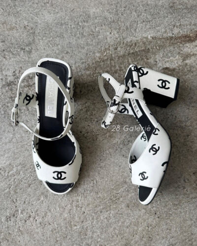 Chanel Spring 22 White Leather CC Logo Ankle Strap Sandals S36.5