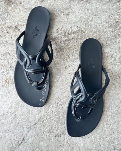 Hermes Black Rubber Aloha Sandals