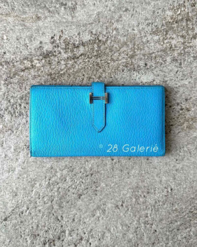 Hermes Blue Frida Bearn Long Wallet in Cherve Mysore Leather & Palladium Hardware
