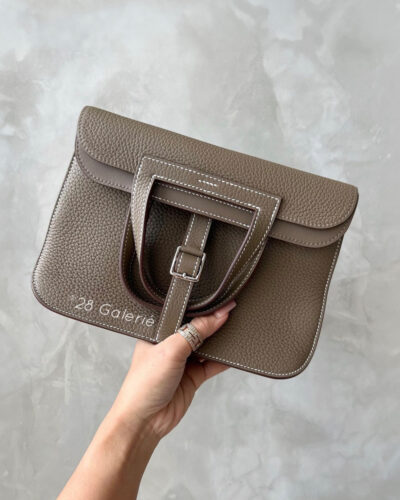 Hermes Etoupe Halzan 25 in Clemence Leather and Palladium Hardware
