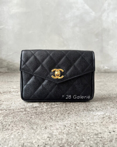 Chanel Vintage Black Waist Bag in Caviar Leather and 24k Gold Hardware s75