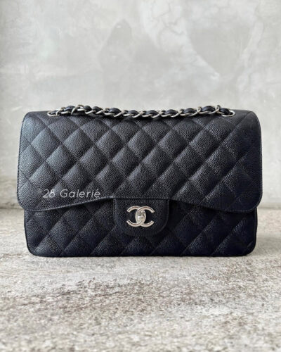 Chanel Black Jumbo Classic Flap in Caviar Leather and Silver Hardware Series 18