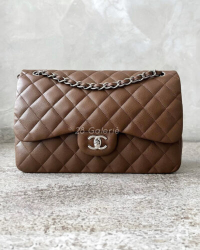 Chanel Brown Jumbo Classic Double Flap in Caviar Leather and Silver Hardware Series 15