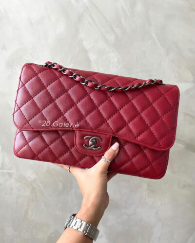 Chanel Jumbo Deep Red Classic Double Flap in Caviar Leather and Aged Gold Hardware Series 28