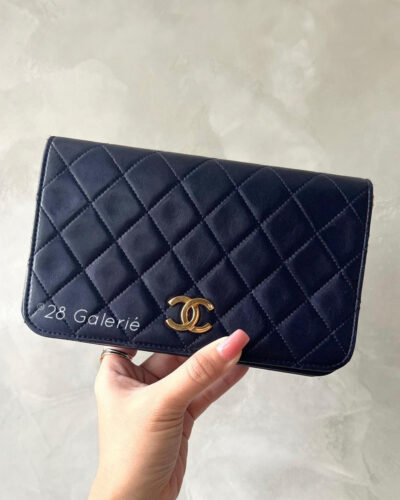 Chanel Vintage Navy Mini Full Flap in Lambskin Leather and 24K Gold Hardware Series 2