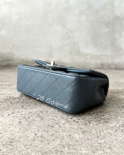 CHANEL Dark Grey Mini Rectangular Flap in Caviar Leather with Gold Hardware