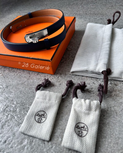 Hermes Navy Blue Kelly Buckle Belt in Epsom Leather and Palladium Hardware