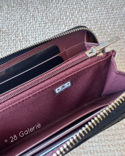 Chanel 24P CC Zip Around Medium Size Wallet in Caviar Leather and Silver Hardware