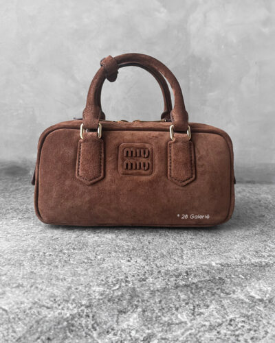 Miu Miu Cocoa Brown Arcadie Padded Suede Top-Handle and Gold Hardware