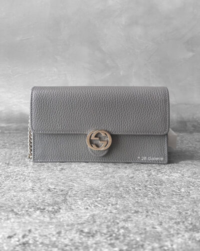 Gucci Gray Interlocking GG Logo and Silver Hardware