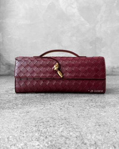 Bottega Veneta Burgundy Andiamo Clutch in Intrecciato Calfskin and Gold Hardware