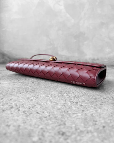 Bottega Veneta Burgundy Andiamo Clutch in Intrecciato Calfskin and Gold Hardware