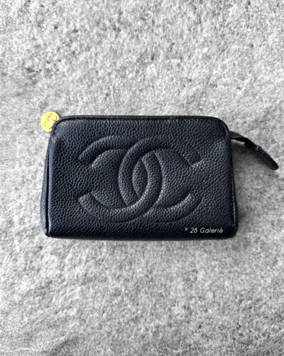 Chanel Black Mini Cosmetic Pouch in Caviar Leather and Gold Hardware