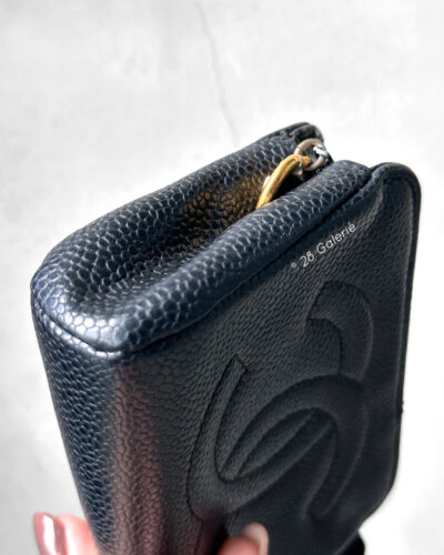 Chanel Black Mini Cosmetic Pouch in Caviar Leather and Gold Hardware