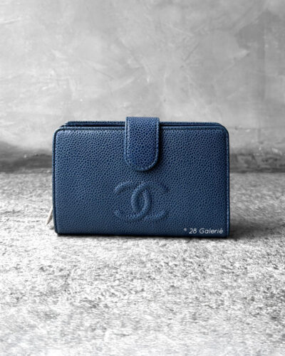 Chanel Blue Vintage Coco Mark Short Wallet in Caviar Leather and Light Gold Hardware