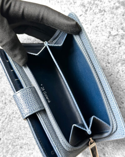 Chanel Blue Vintage Coco Mark Short Wallet in Caviar Leather and Light Gold Hardware