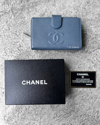 Chanel Blue Vintage Coco Mark Short Wallet in Caviar Leather and Light Gold Hardware