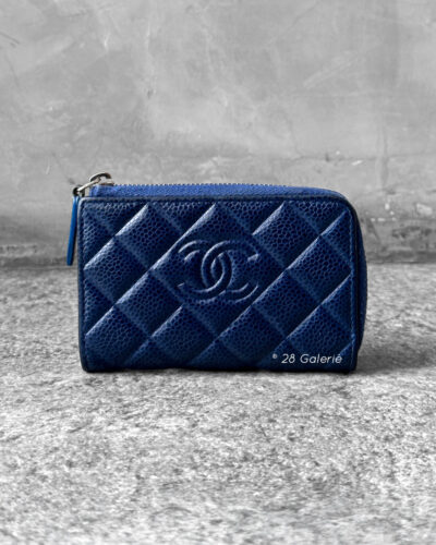 Chanel Navy Blue Vintage Zippy Wallet in Caviar Leather and Silver Hardware