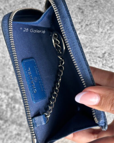 Chanel Navy Blue Vintage Zippy Wallet in Caviar Leather and Silver Hardware