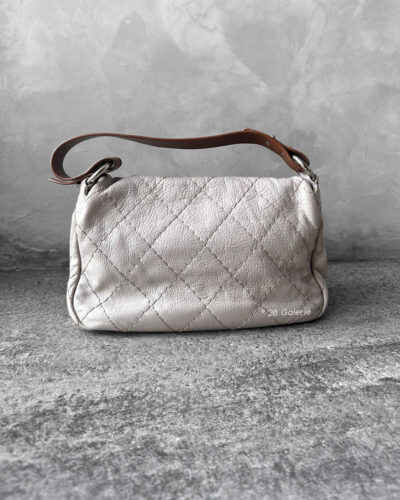 Chanel Vintage Grey Flap in Calfskin Leather with Brown Shoulder Strap and Silver Hardware
