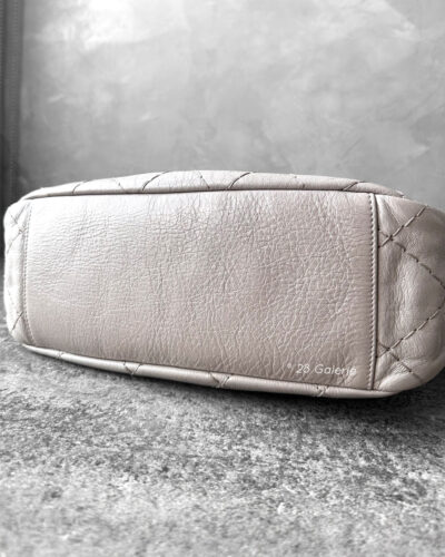 Chanel Vintage Grey Flap in Calfskin Leather with Brown Shoulder Strap and Silver Hardware