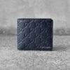 Gucci Navy Blue Web Logo Bifold Wallet in Calfskin Leather