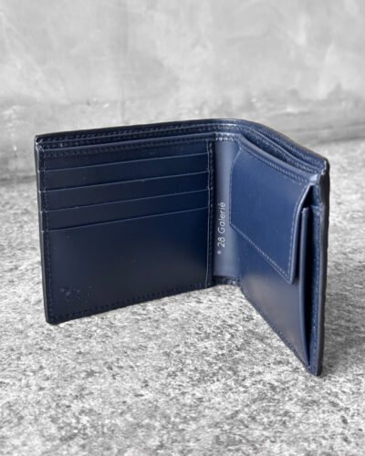 Gucci Navy Blue Web Logo Bifold Wallet in Calfskin Leather