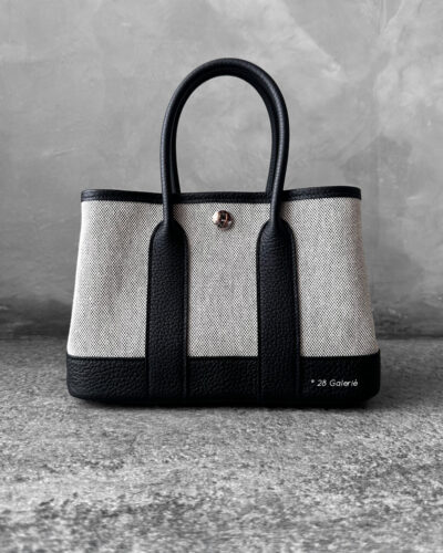 Hermes Noir Mini Garden Party Tote in Canvas Cassis/Togo Leather and Palladium Hardware