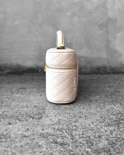 Saint Laurent Stone White Mini Vanity Bag in Calfskin Leather and Gold Hardware