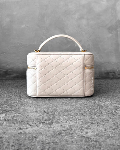 Saint Laurent Stone White Mini Vanity Bag in Calfskin Leather and Gold Hardware