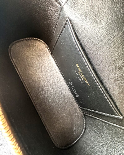 Saint Laurent Stone White Mini Vanity Bag in Calfskin Leather and Gold Hardware