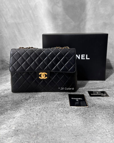 Chanel Black Jumbo Flap in Lambskin Leather and Gold Hardware