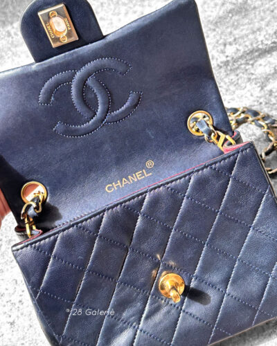 Chanel Deep Blue Mini Square in Lambskin Leather and Gold Hardware