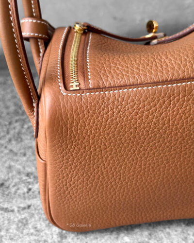 Hermes Gold Mini Lindy in Clemence Leather and Gold Hardware
