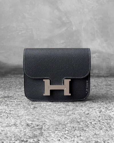 Hermes Graphite Constance Slim Wallet in Epsom Leather and Palladium Hardware