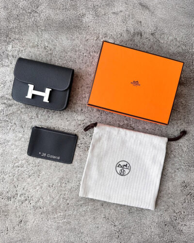 Hermes Graphite Constance Slim Wallet in Epsom Leather and Palladium Hardware