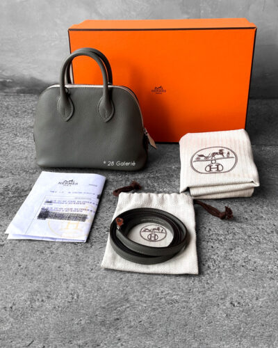 Hermes Gris Meyer/Beton Mini Sac Bolide in Togo Leather and Palladium Hardware