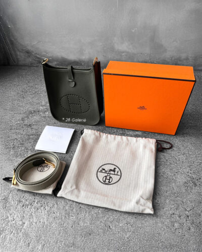 Hermes Olive Green Evelyne TPM in Clemence Leather and Gold Hardware